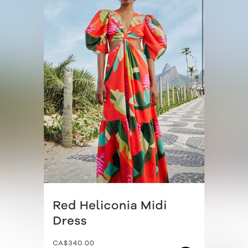 FARM Rio Red Heliconia Midi Dress